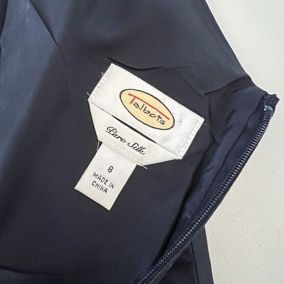 Talbots Pure Silk Dress Suit Womens 8 Blue Satin Two Piece Set Jacket Formal - Picture 7 of 16